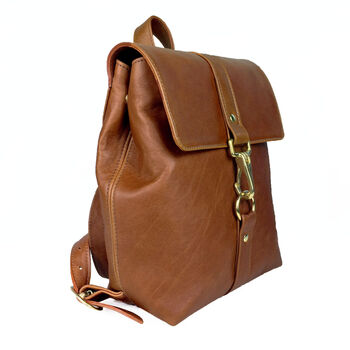 Handcrafted Small Caramel Brown Backpack, 2 of 8