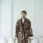 Navy Men's Full Length Batik Kimono Robe, thumbnail 4 of 6