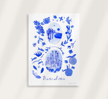 Scenes Of Barcelona, Spain Blue Tile Inspired Travel Print, 9 of 11