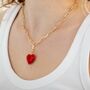 Red Hot Puffy Enamel Heart Necklace With Textured Chain, thumbnail 1 of 5