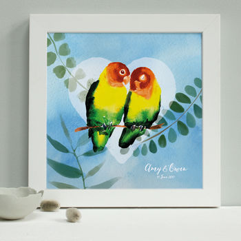 Personalised Engagement Lovebirds Framed Print, 3 of 8
