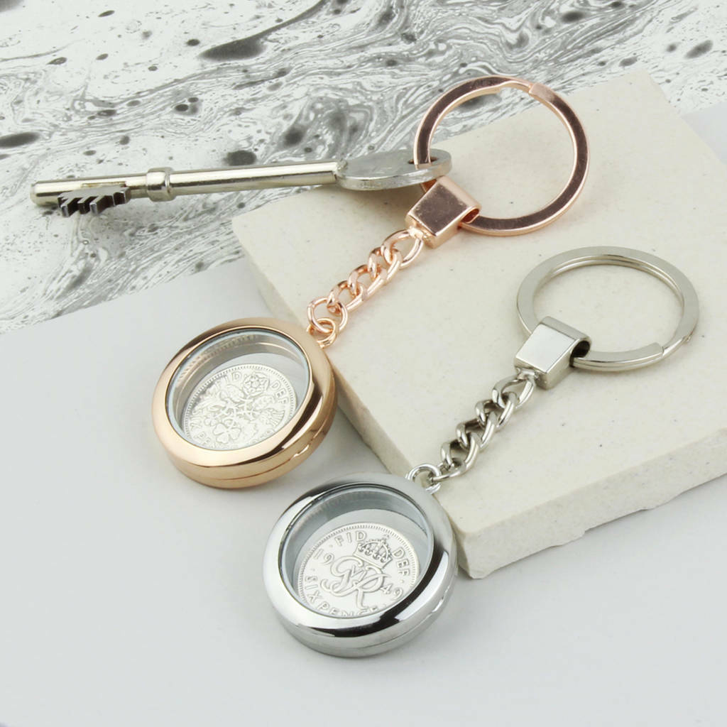 1954 70th Birthday Sixpence Locket Keyring By Charlie Boots