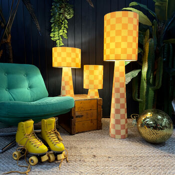 Handmade Checkerboard Velvet Lamps In Marmalade, 2 of 4