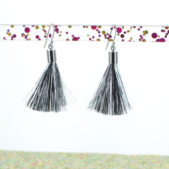 Silver Tinsel Party Earrings, 3 of 4