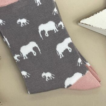 Bamboo Elephants Socks In Grey, 2 of 2