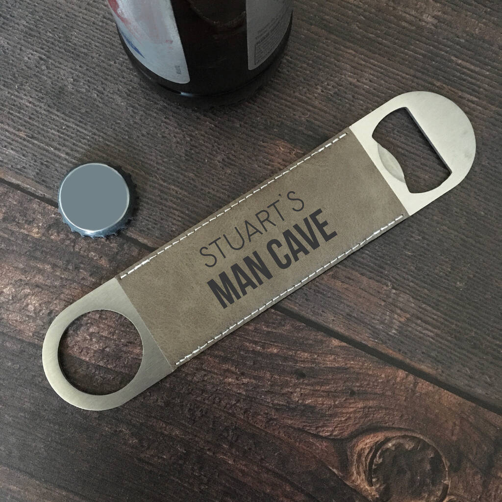 Personalised Man Cave Leather Style Bar Bottle Opener