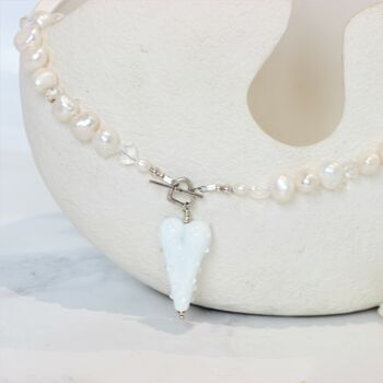 White Pearl Necklace With Heart, 2 of 6