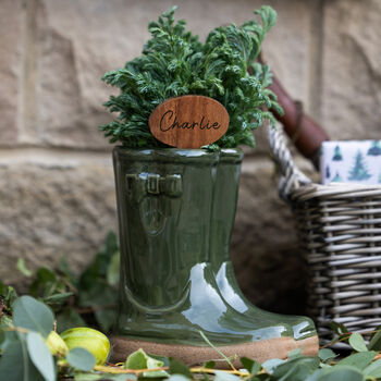 Personalised Forest Green Welly Boots Planter, 7 of 8