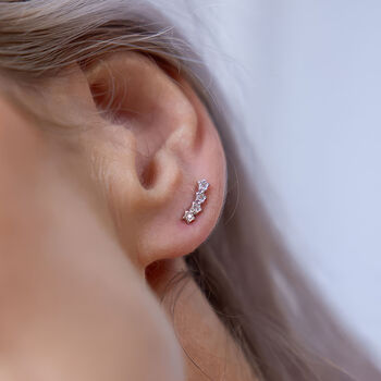 Sterling Silver Twinkling Star Climber Earrings, 2 of 4