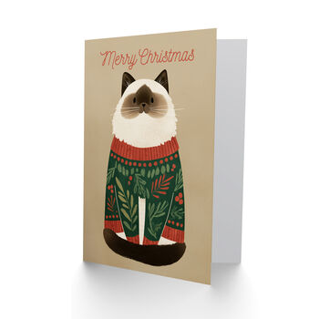 Cute Ragdoll Cat Pet In Festive Sweater Christmas Card, 2 of 4