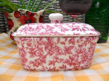 Lidded Butterdish In Pink Blossom Chintz Design, 2 of 8