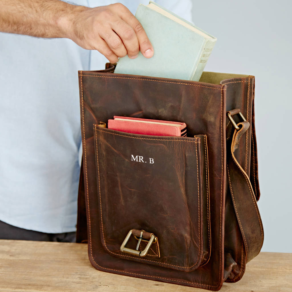 personalised leather messenger bag