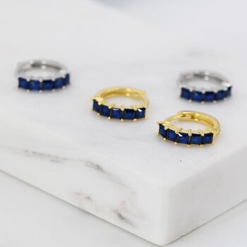 Minimalist Sapphire Blue Cz Huggie Hoop Earrings, 2 of 11