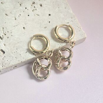 Gold Plated Pretzel Huggie Hoop Earrings Handmade, 4 of 5