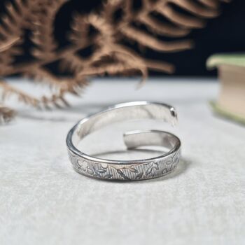 Floral Sterling Silver Adjustable Band Ring, 4 of 7