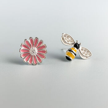 Sterling Silver Bumblebee And Daisy Stud Earrings, 6 of 8