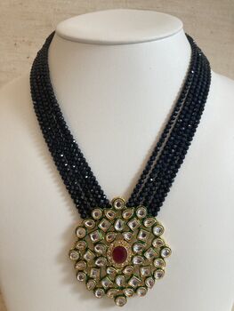 Indian Long Beaded Black Mala Necklace Set, 3 of 8