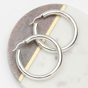 Silver Or Gold Plated Chunky Tube Hoop Earrings, 3 of 5