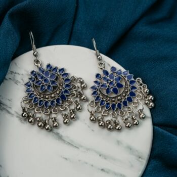 Blue Enamel Asian Indian Boho Danglers Earrings, 7 of 8