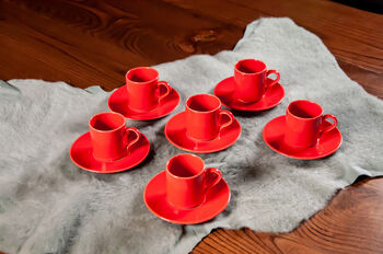 Set Of Six Porcelain Espresso Cups And Saucers Set Red, 5 of 6