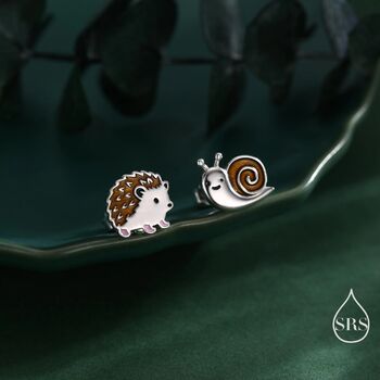 Mismatched Hedgehog And Snail Stud Earrings In Sterling Silver, 6 of 11