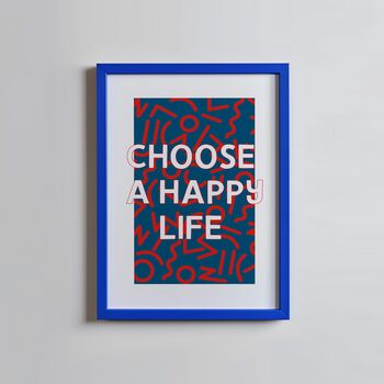 Navy ''Choose A Happy Life' Motivational Typography Print Wall Art Print | Digital Download, 2 of 5