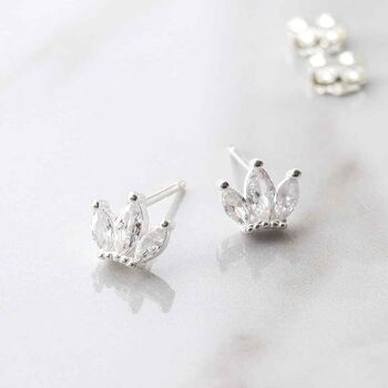 Sterling Silver Cubic Zirconia Crown Stud Earrings, 4 of 6