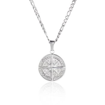 Mens Compass Necklace Steel Pendant With Chain, 4 of 12