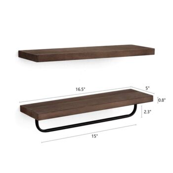 Pack Of Two Wood Floating Shelves For Bathroom Kitchen, 3 of 5