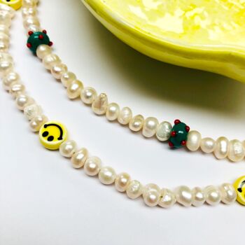 Smiley With Pearls Choker Gold Plated Silver Necklace, 3 of 5