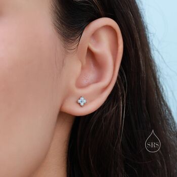 Tiny Opal Hydrangea Flower Stud Earrings, 3 of 12