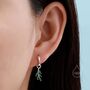 Sterling Silver Olive Leaf Huggie Hoop Earrings, thumbnail 2 of 10