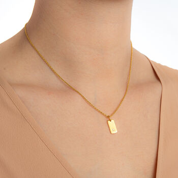 18 K Gold Vermeil White Sapphire Dog Tag Necklace, 2 of 5