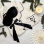 Luxury Christmas Pyjama Gift Set For Her With Eye Mask And Satin Hair Bow In Cream And Black, thumbnail 9 of 10