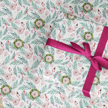 Festive Flamingo Gift Wrapping Paper Roll Or Folded, 3 of 3