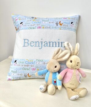 Blue Farmyard Name Cushion, 3 of 7