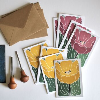 Tulip In Bloom Linocut Notecards Set Of Eight, 4 of 6