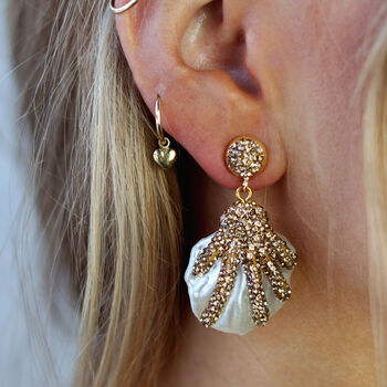 Diamanté Natural Pearl Oyster Shell Earrings, 2 of 4