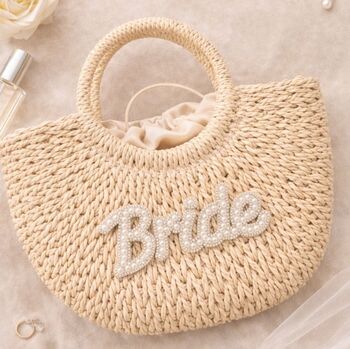 Large Bride Wicker Handle Basket Drawstring Bag, 4 of 4