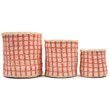 Sahihi: Red Check Woven Storage Basket, 3 of 7