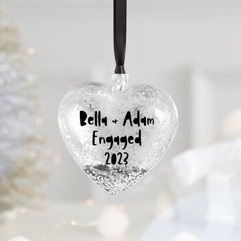 Personalised Engagement Silver Heart Christmas Bauble, 2 of 4
