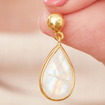 Moonstone Teardrop With Gold Plated Stud Earrings, 6 of 12