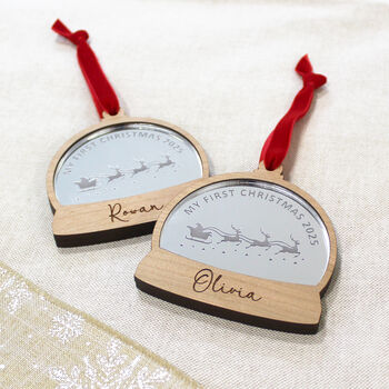 Baby's First Christmas Snow Globe Style Personalised Bauble, 2 of 6