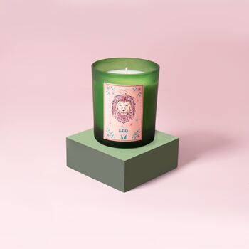 Leo Zodiac Illustration Frosted Green Scented Candle, 2 of 3