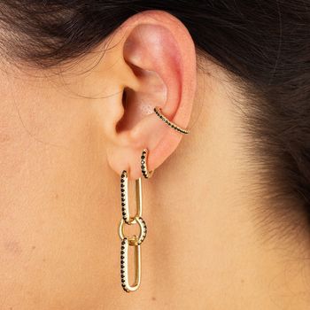 Huggie Hoop Earrings With Black Stones, 7 of 10
