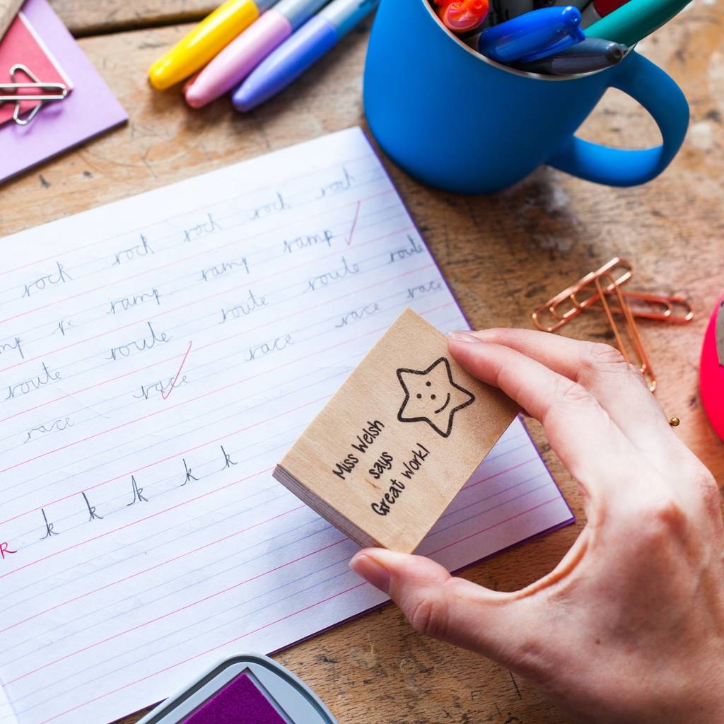 personalised teacher reward rubber stamp by mint maker studio