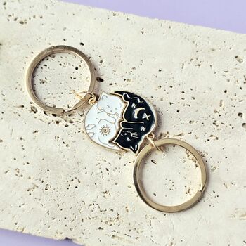 Yin Yang Cat Keyring Set Gift For Couples Or Besties, 2 of 3