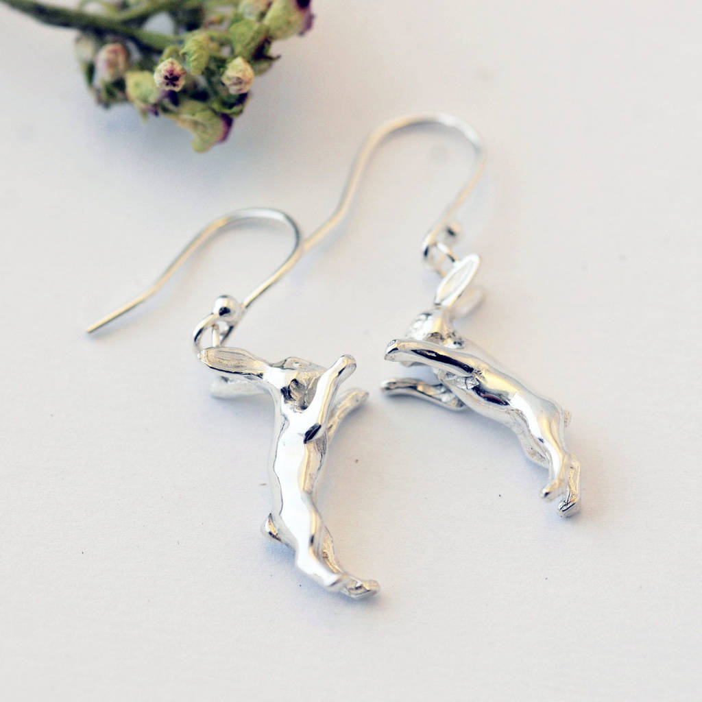 Boxing Hare Earrings In Sterling Silver By Heather Scott Jewellery