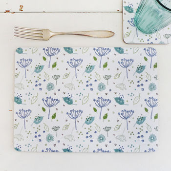 Set Of Four Blue Parsley Placemats, 2 of 4