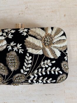 Black Velvet Floral Clutch Bag, 4 of 10
